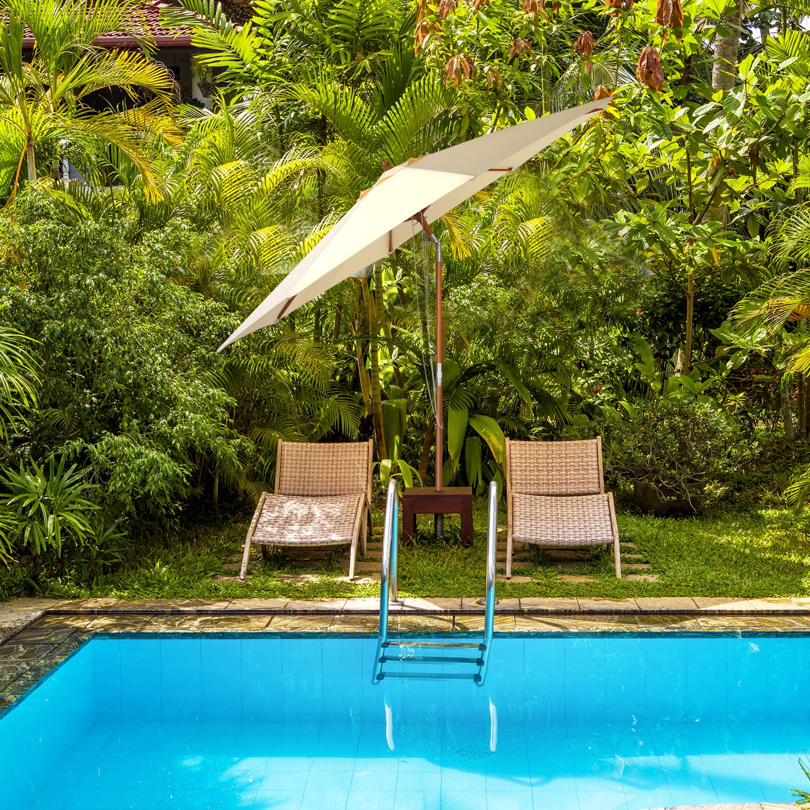 2.7/3m Wooden Patio Parasol Sun Shade Umbrella with 8 Ribs-2.7 m