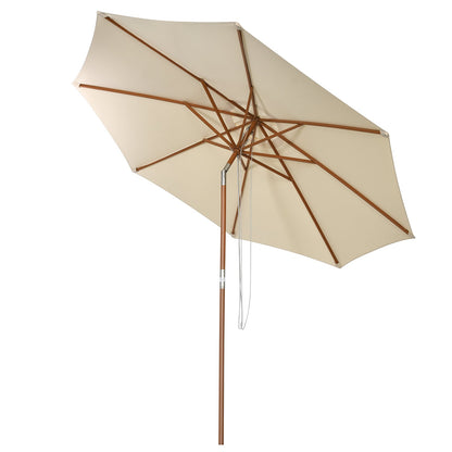 2.7/3m Wooden Patio Parasol Sun Shade Umbrella with 8 Ribs-3 m