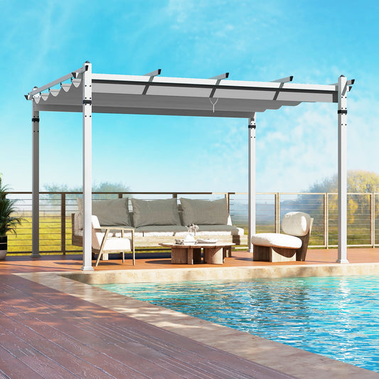 Outdoor Pergola with Retractable Canopy Aluminum Frame Anchors-Grey