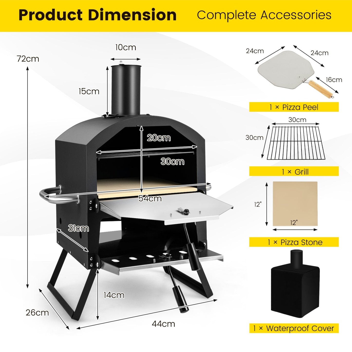 Outdoor Pizza Oven with Waterproof Cover and Anti-scalding Handles-Black