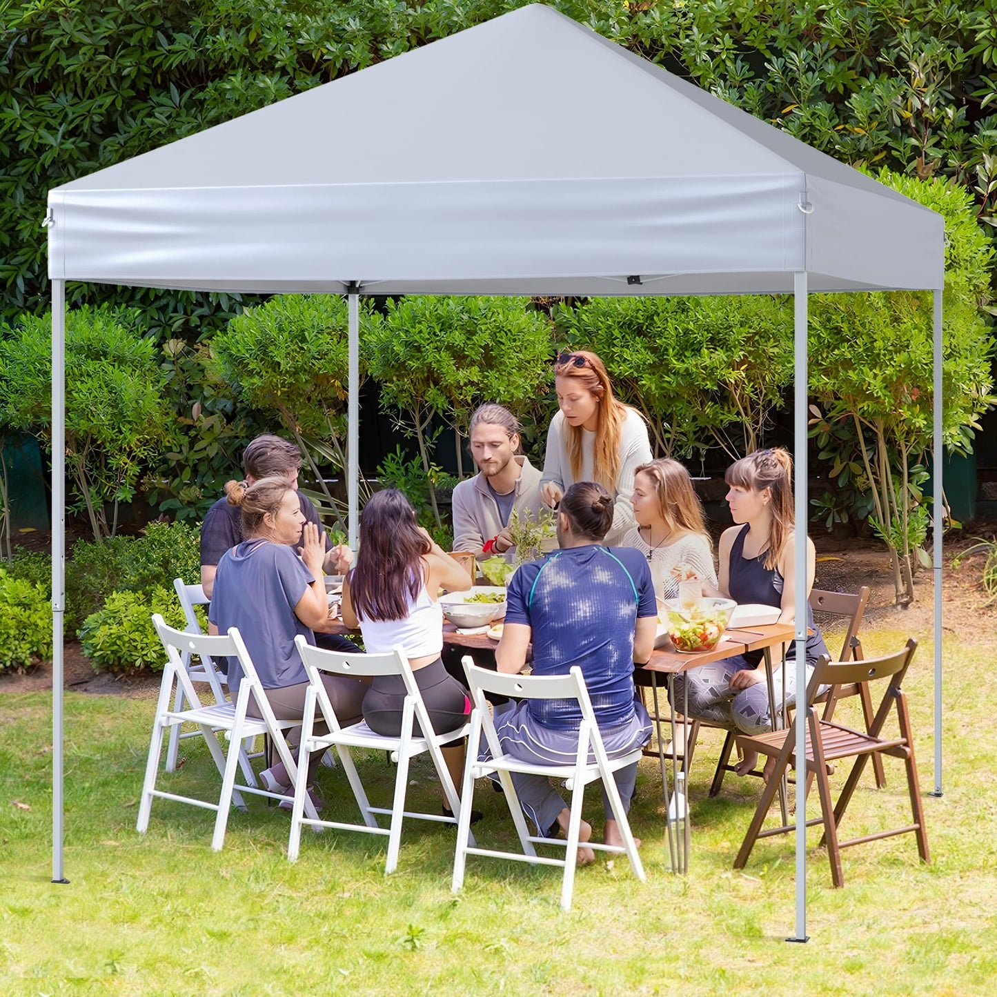 Outdoor Folding Pop-up Canopy with Adjustable Heights and Carrying Bag-White