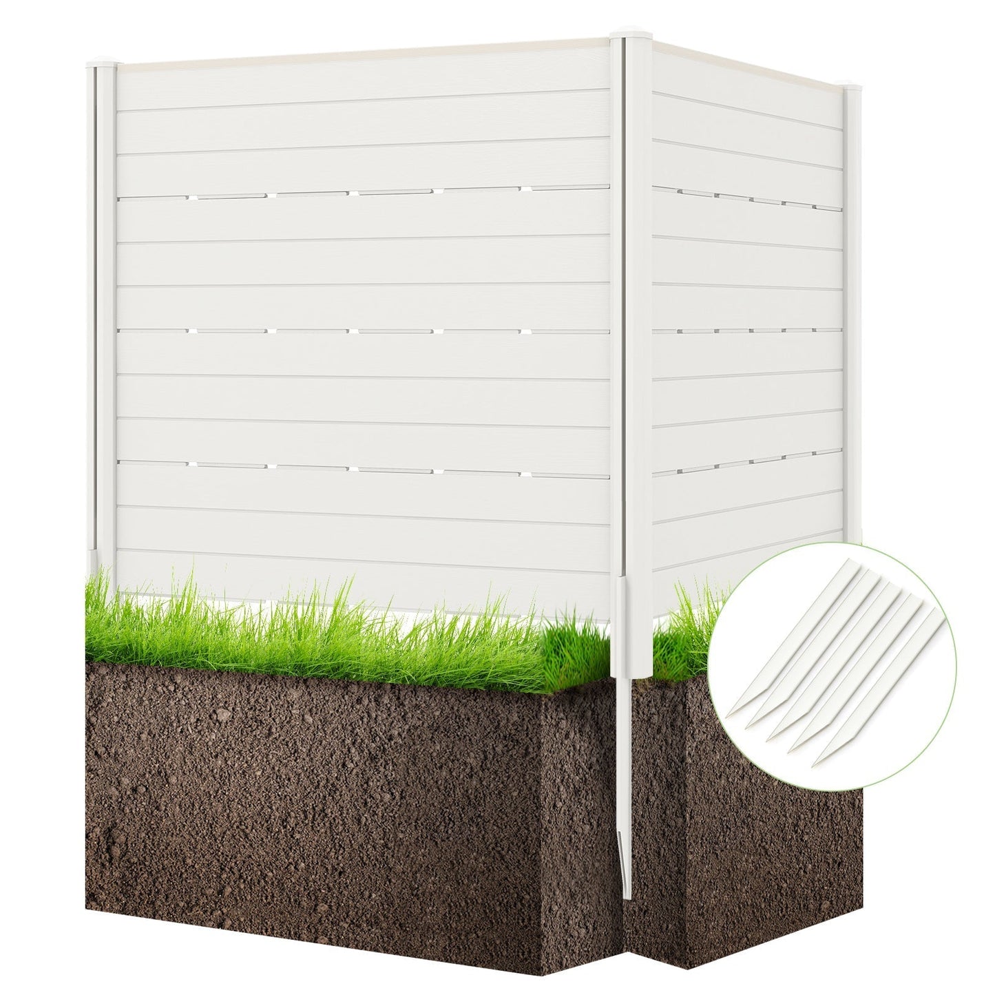Outdoor Privacy Fence Screen with 5 Ground Stakes for Garden Yard Patio-White