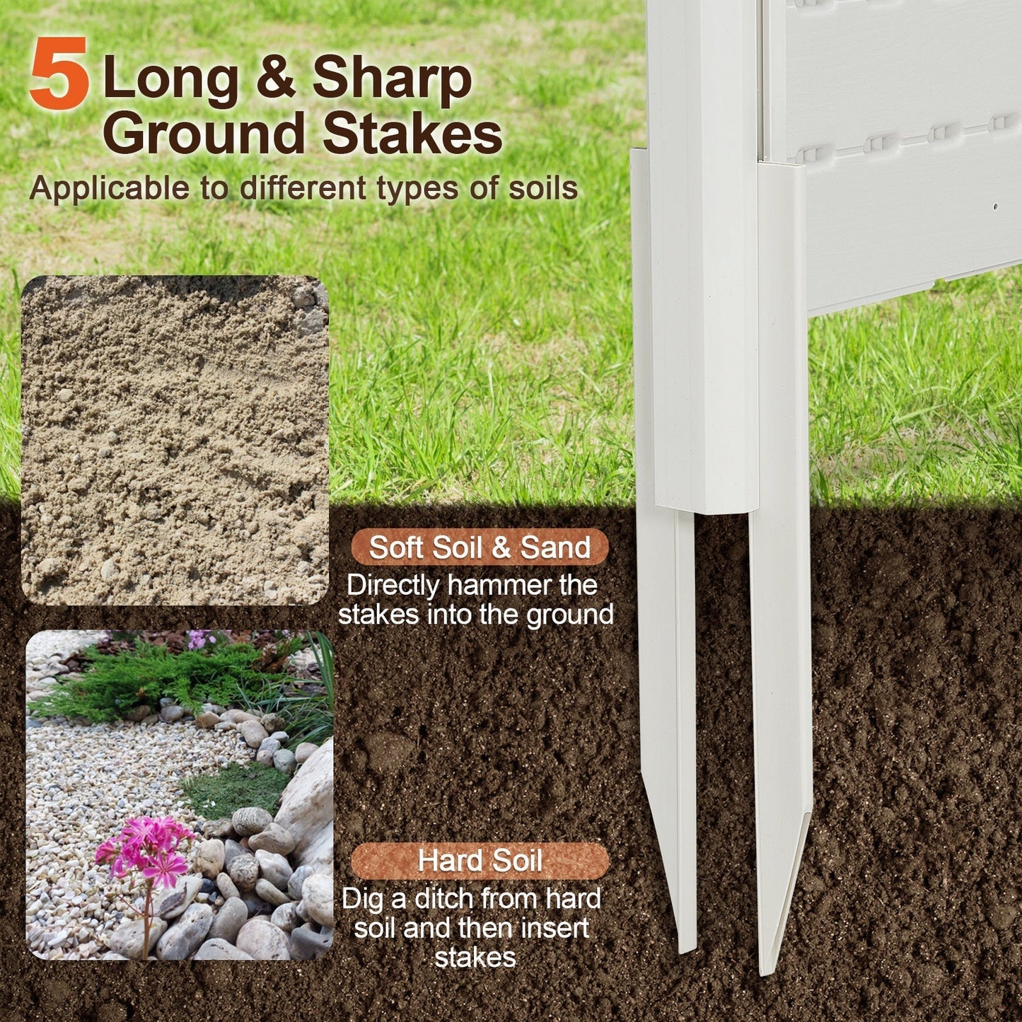 Outdoor Privacy Fence Screen with 5 Ground Stakes for Garden Yard Patio-White