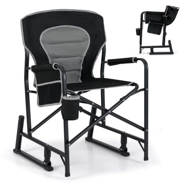 Outdoor Rocker Camping Chair with Dual Springs and Padded Back-Black