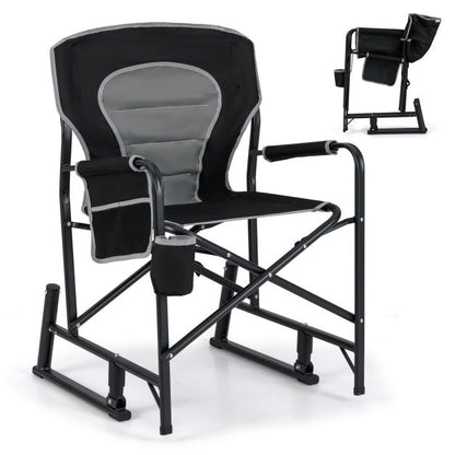 Outdoor Rocker Camping Chair with Dual Springs and Padded Back-Black