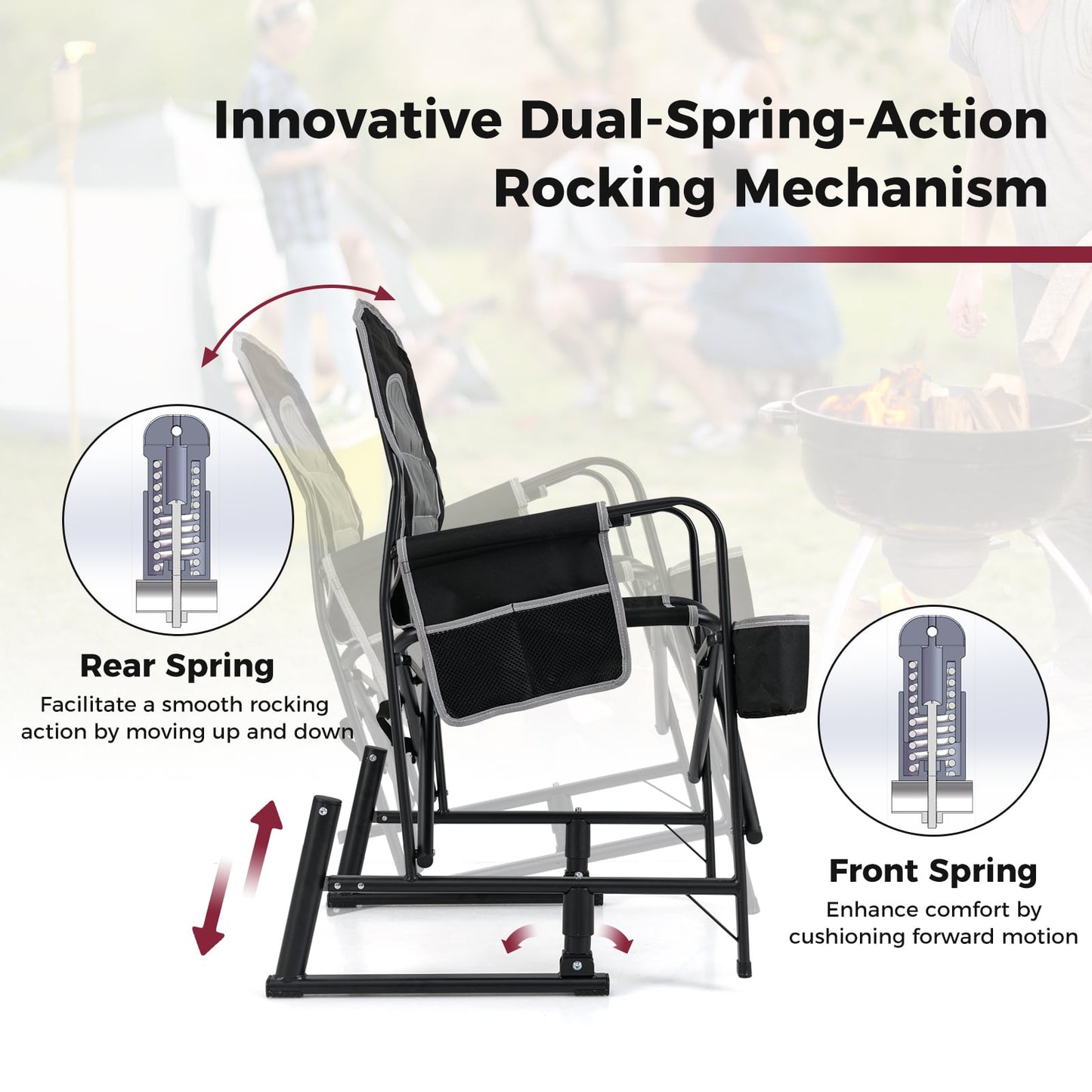Outdoor Rocker Camping Chair Portable Foldable Rocking Chair-Black