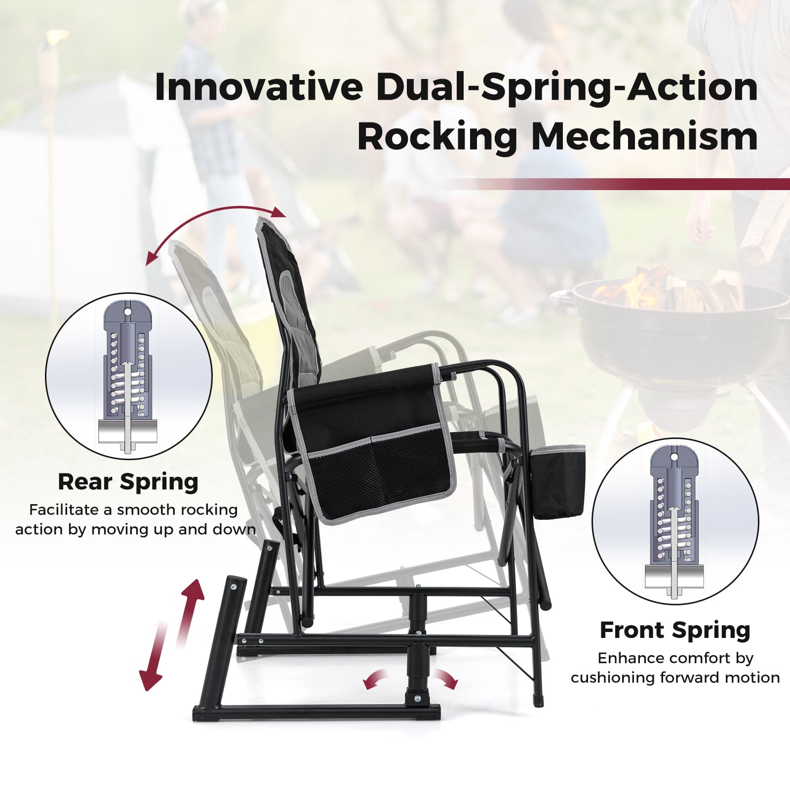 Outdoor Rocker Camping Chair Portable Foldable Rocking Chair-Black