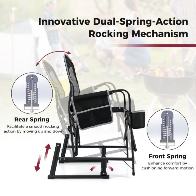 Outdoor Rocker Camping Chair with Dual Springs and Padded Back-Black
