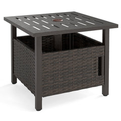 Outdoor Side Table with 2 Weighted Sand Bags and 4.9cm Umbrella Hole-Brown