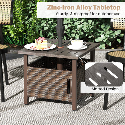 Outdoor Side Table with 2 Weighted Sand Bags and 4.9cm Umbrella Hole-Brown