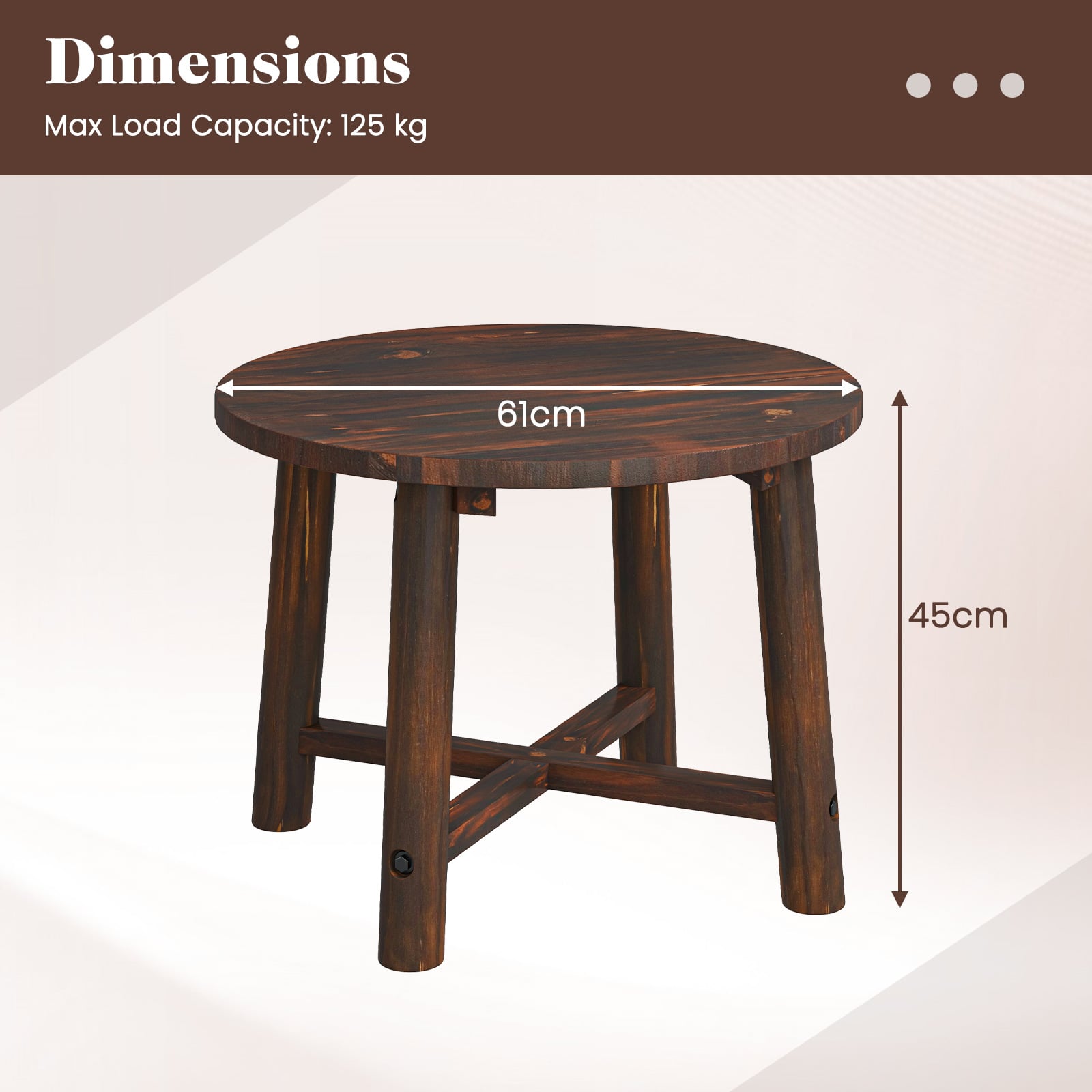 Outdoor Side Table Patio End Table with Solid Wood Structure Brown