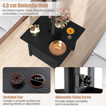 Outdoor Side Table with 4.8cm Umbrella Hole and 2 Sand Bags-Black