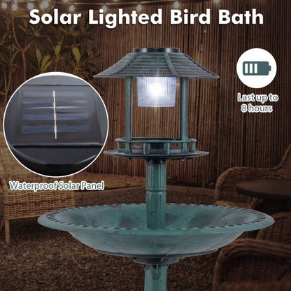 Outdoor Solar Lighted Bird Bath with Flower Planter Base-Bronze