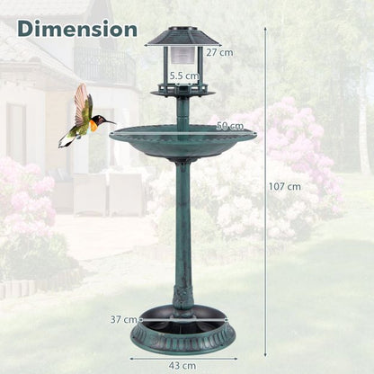 Outdoor Solar Lighted Bird Bath with Flower Planter Base-Bronze