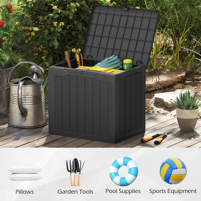96L Outdoor Storage Box with Lockable Lid and Wicker-woven Texture-Black