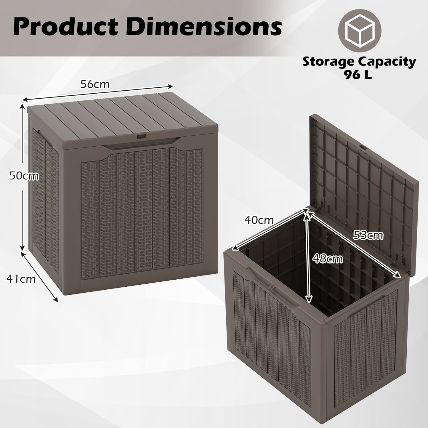 96L Outdoor Storage Box with Lockable Lid and Wicker-woven Texture-Brown