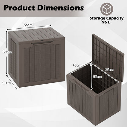 96L Outdoor Storage Box with Lockable Lid and Wicker-woven Texture-Brown
