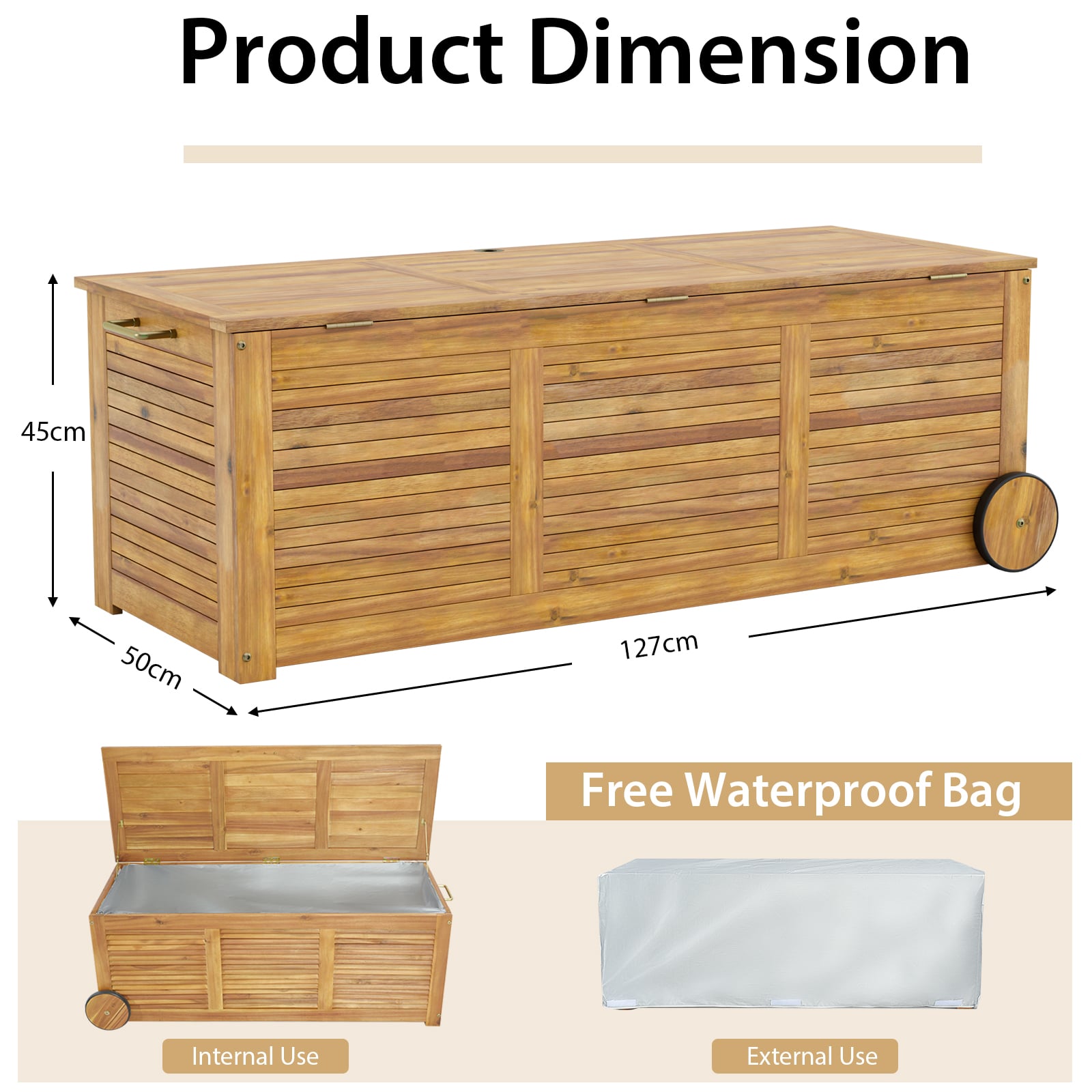 Outdoor Storage Box with 2 Wheels for Patio