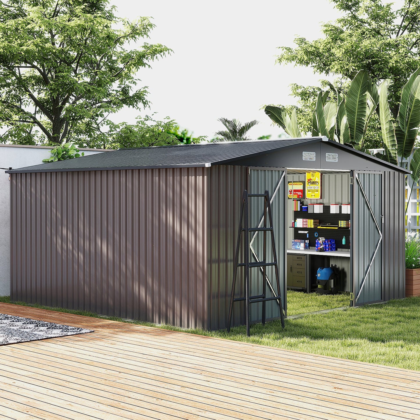 Outdoor Storage Shed Large Utility Tool House with 4 Air Vents-Grey