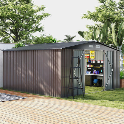 Outdoor Storage Shed Large Utility Tool House with 4 Air Vents-Grey