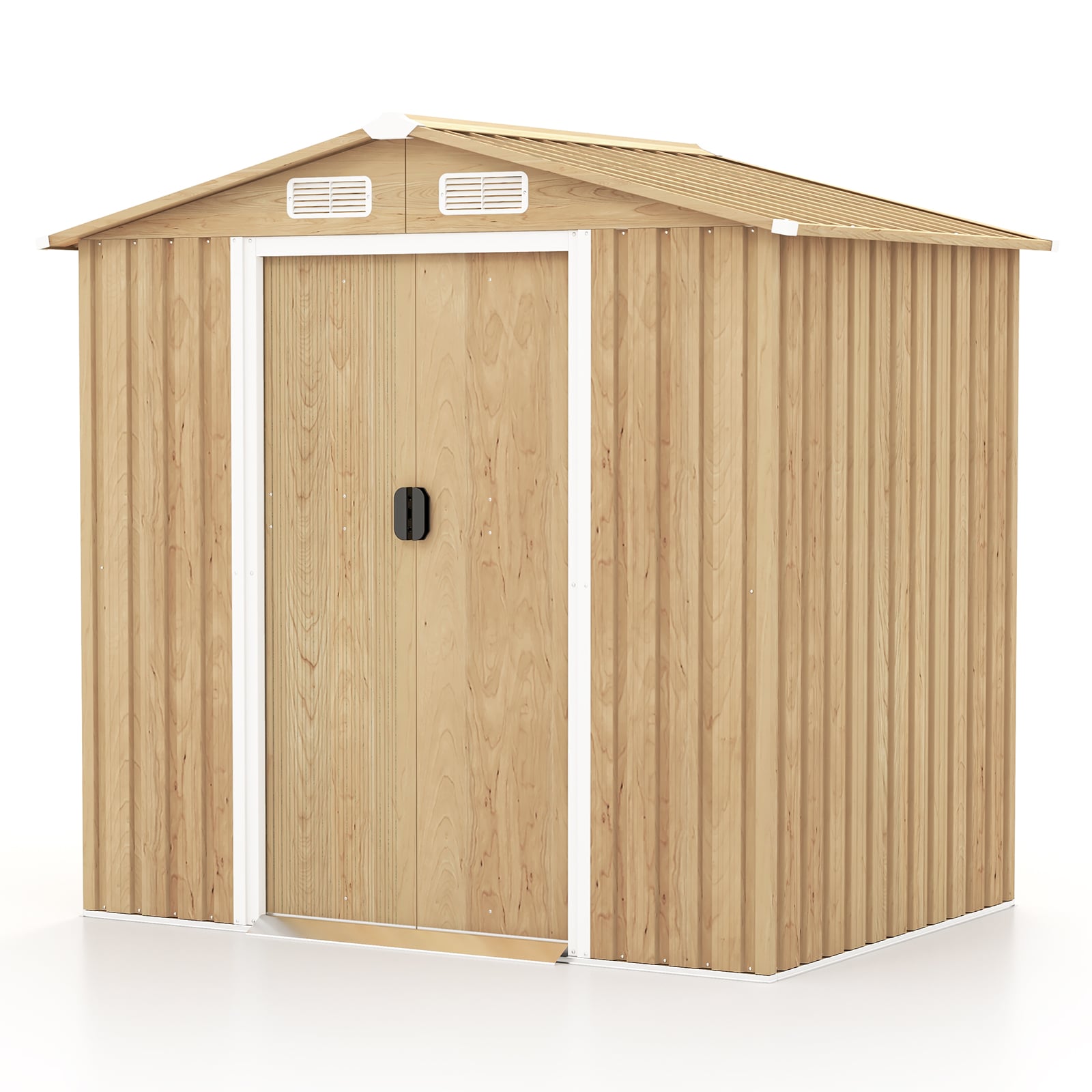 Outdoor Storage Shed with 4 Vents and Lockable Doors-Natural