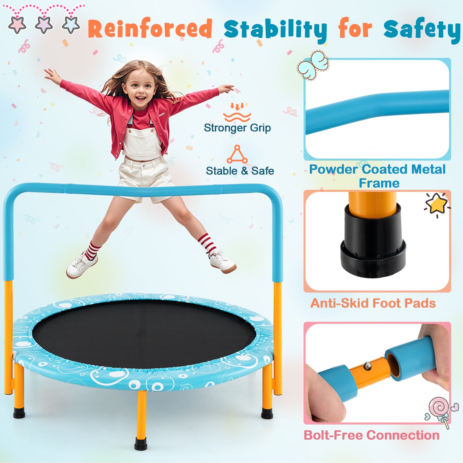 Child's Folding Outdoor Trampoline with Padded Edge Cover and Full Covered Handle-Orange