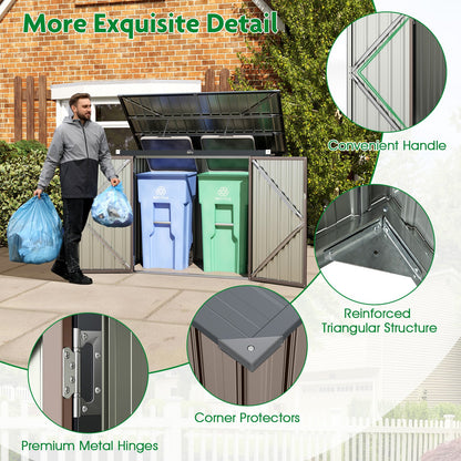Outdoor Trash Can Storage Shed with Double Openings-Dark Grey