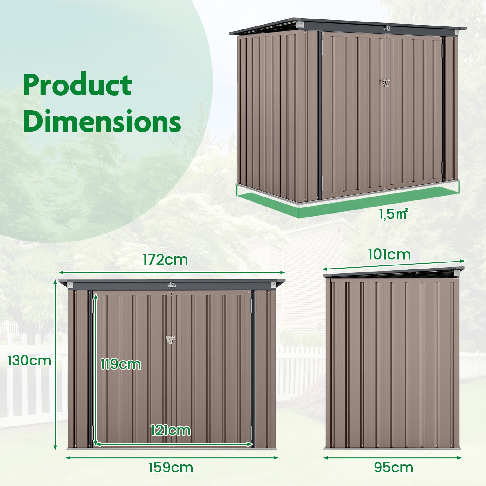 Outdoor Trash Can Storage Shed with Double Openings-Dark Grey