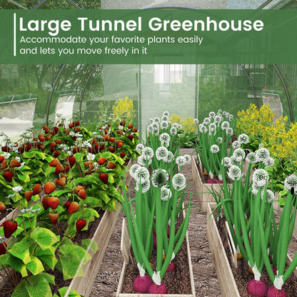 400 x 300 x 200 cm Outdoor Walk-in Tunnel Greenhouse 8 Roll-up Windows-Green
