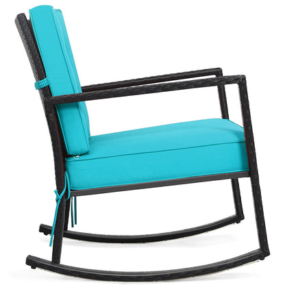 Outdoor Wicker Rocking Chair with Heavy-Duty Steel Frame-Turquoise