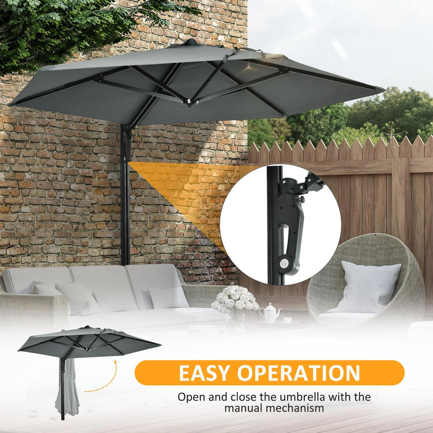 Wall Mounted Parasol- Grey