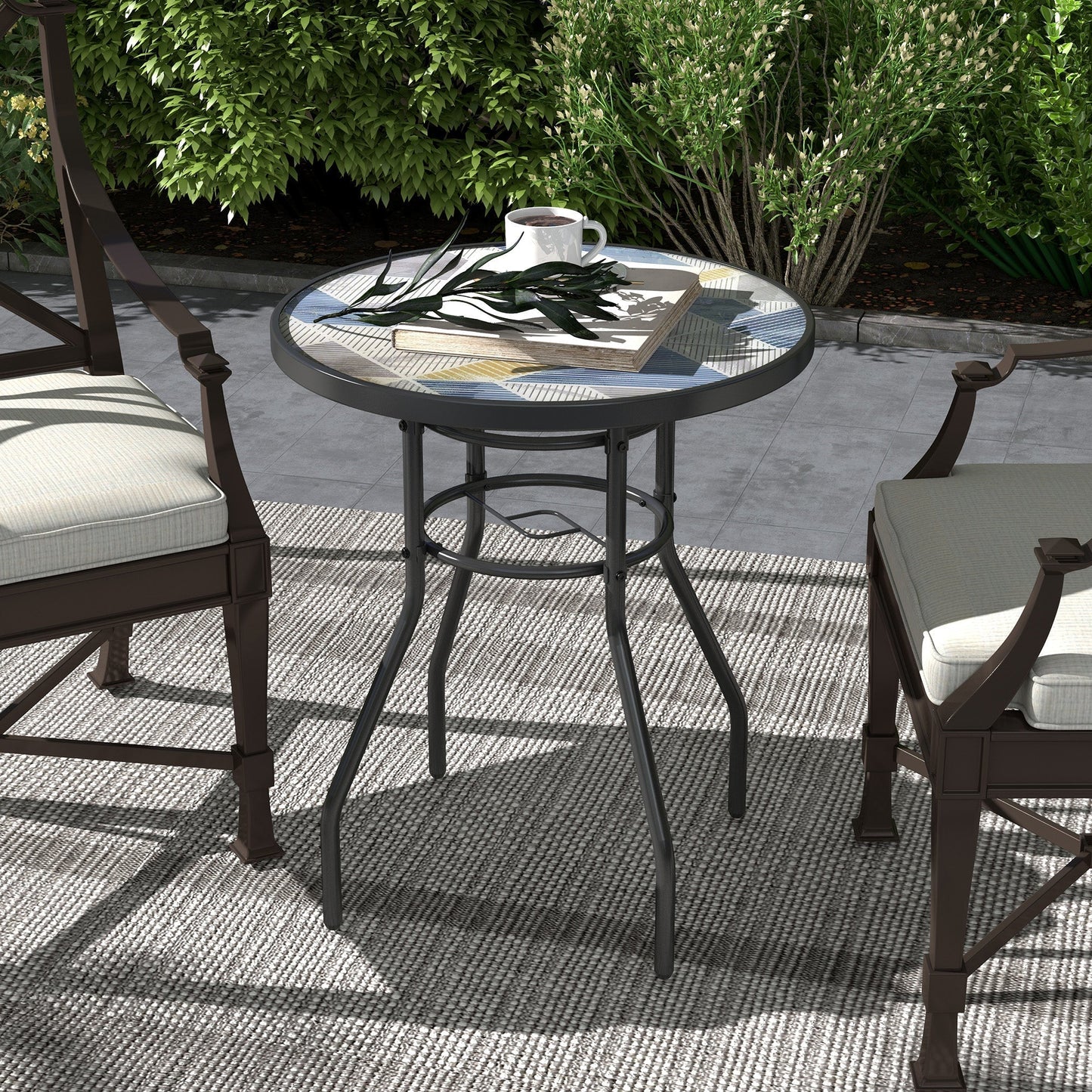 Outsunny a60 Garden Table, with Glass Printed Tabletop - Multicolour