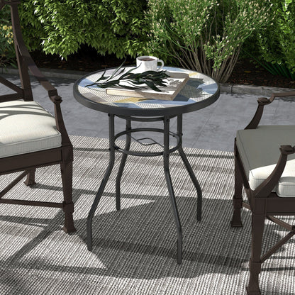 Outsunny a60 Garden Table, with Glass Printed Tabletop - Multicolour