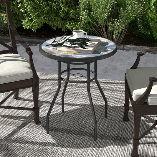 Outsunny a60 Garden Table, with Glass Printed Tabletop - Multicolour
