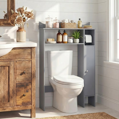 Over Toilet Storage Cabinet with Paper Holder and Removable Shelves for Bathroom-Gray