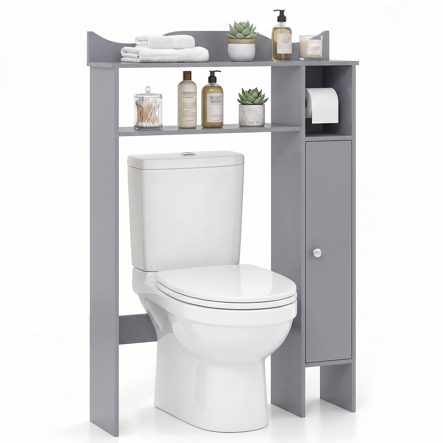Over Toilet Storage Cabinet with Paper Holder and Removable Shelves for Bathroom-Gray