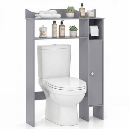 Over Toilet Storage Cabinet with Paper Holder and Removable Shelves for Bathroom-Gray