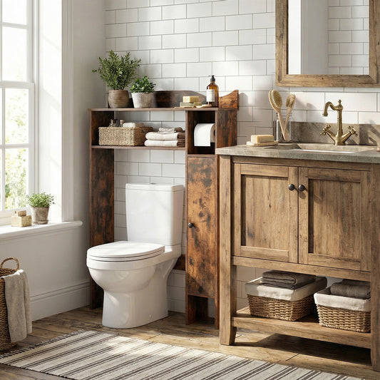 Over Toilet Storage Cabinet with Paper Holder and Removable Shelves for Bathroom-Rustic Brown