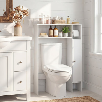 Over Toilet Storage Cabinet with Paper Holder and Removable Shelves for Bathroom-White
