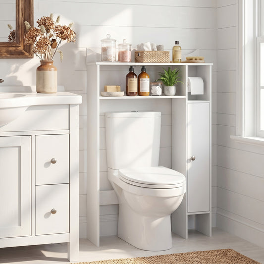 Over Toilet Storage Cabinet with Paper Holder and Removable Shelves for Bathroom-White