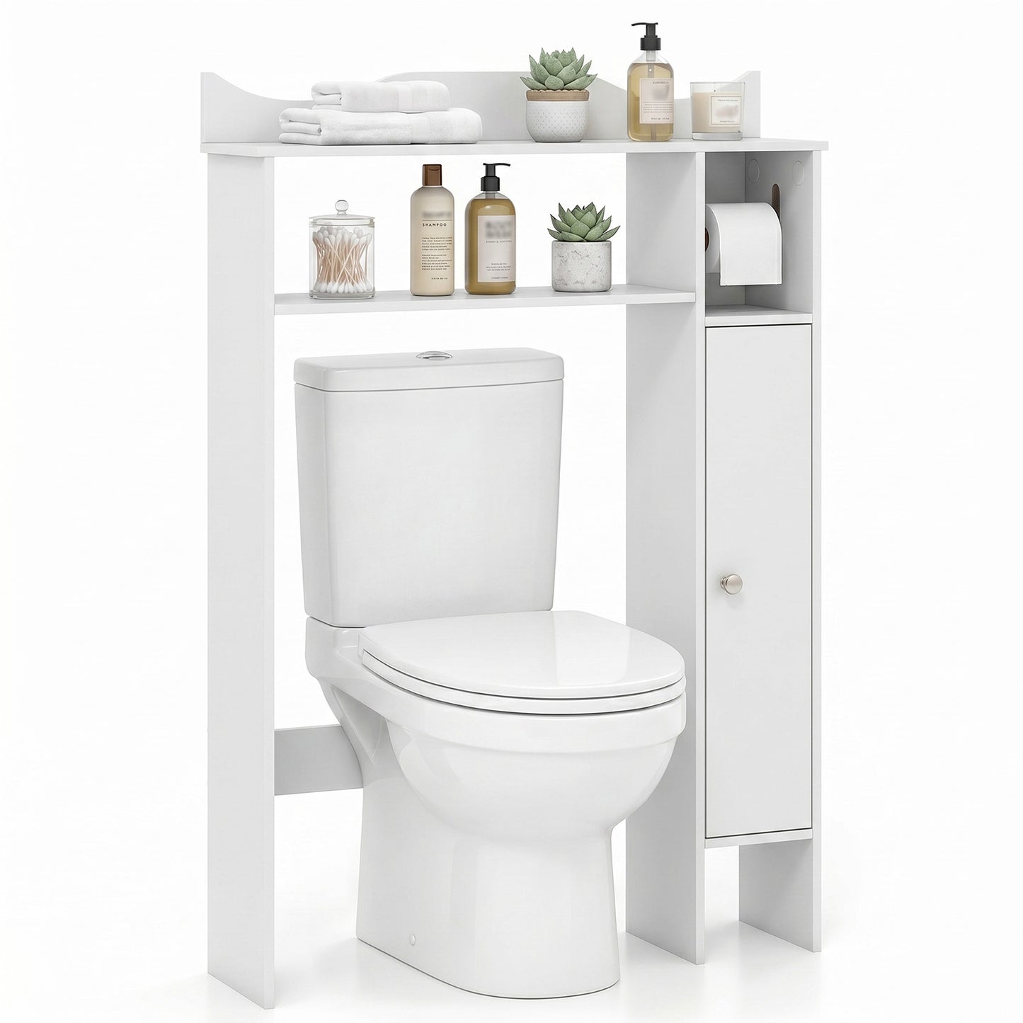 Over Toilet Storage Cabinet with Paper Holder and Removable Shelves for Bathroom-White