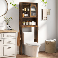 Over the Toilet Storage Cabinet with Toilet Paper Holder-Rustic Brown