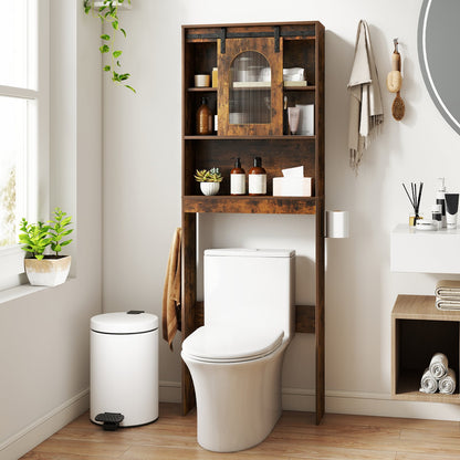Over the Toilet Storage Cabinet with Toilet Paper Holder-Rustic Brown