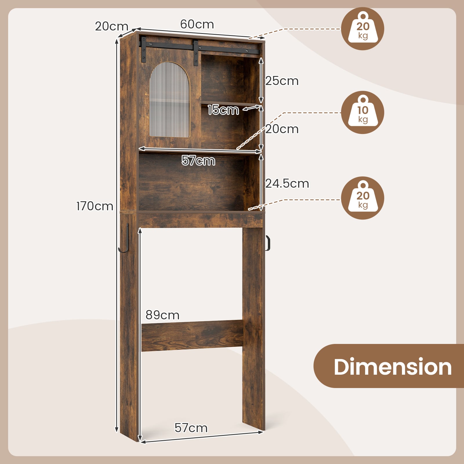 Over the Toilet Storage Cabinet with Toilet Paper Holder-Rustic Brown