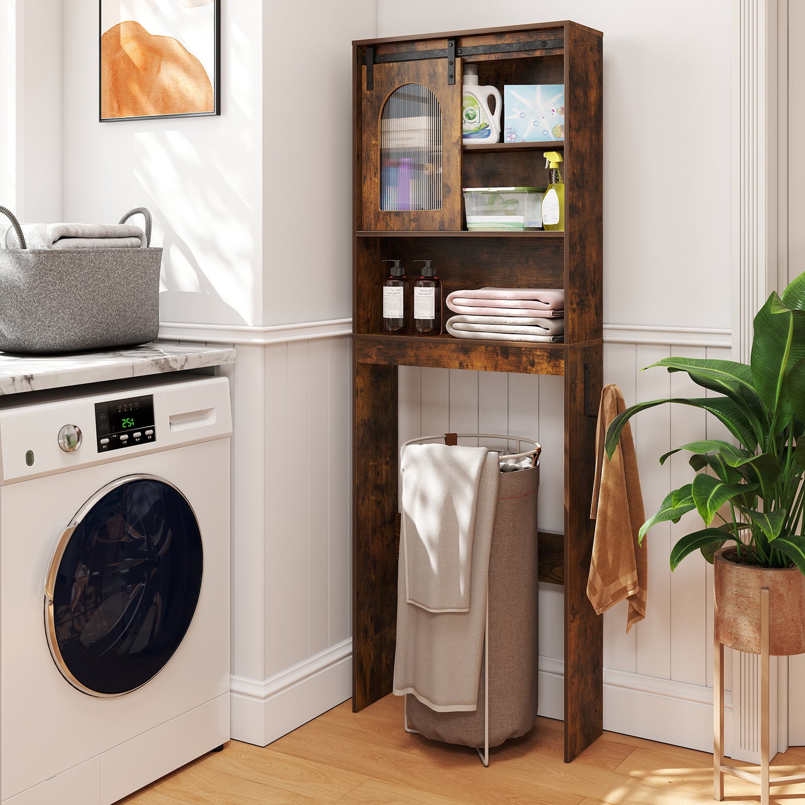 Over the Toilet Storage Cabinet with Toilet Paper Holder-Rustic Brown