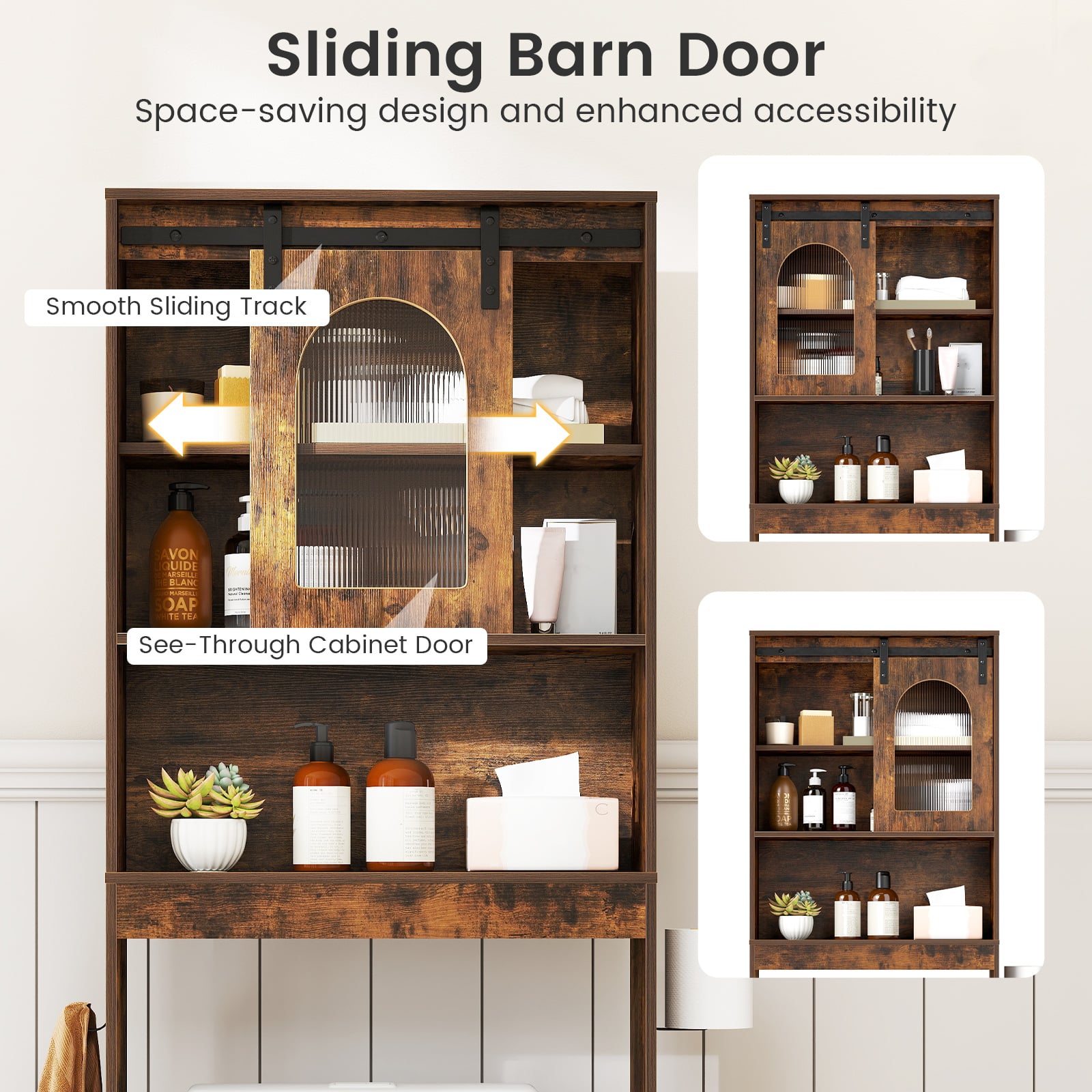 Over the Toilet Storage Cabinet with Toilet Paper Holder-Rustic Brown