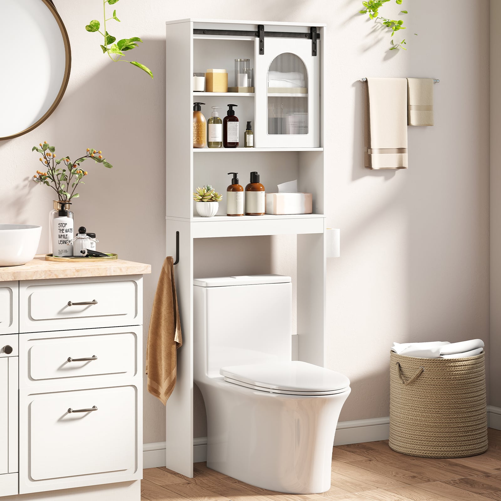 Over the Toilet Storage Cabinet with Toilet Paper Holder-White