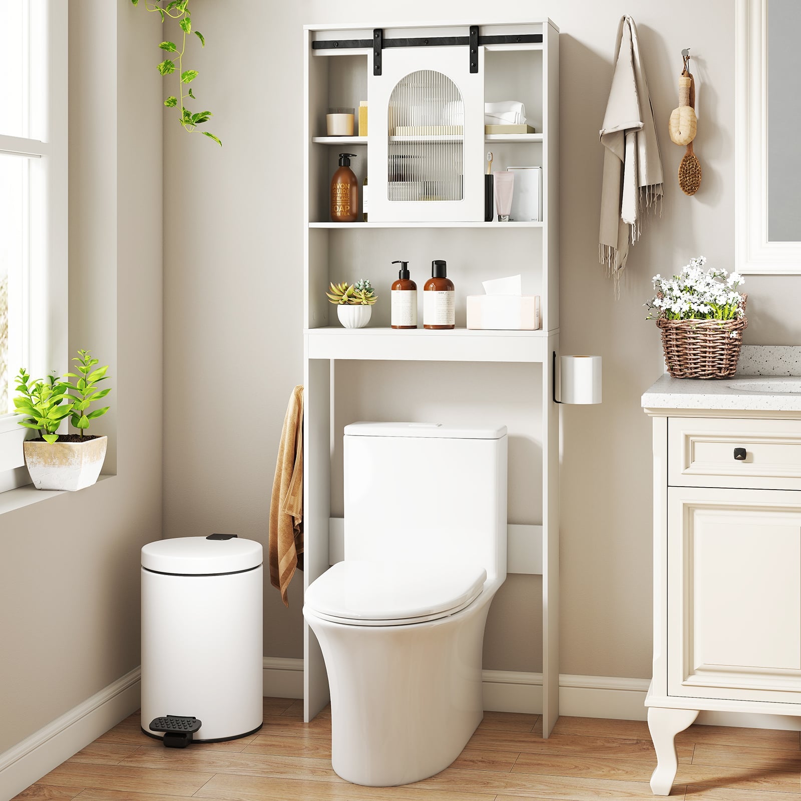 Over the Toilet Storage Cabinet with Toilet Paper Holder-White