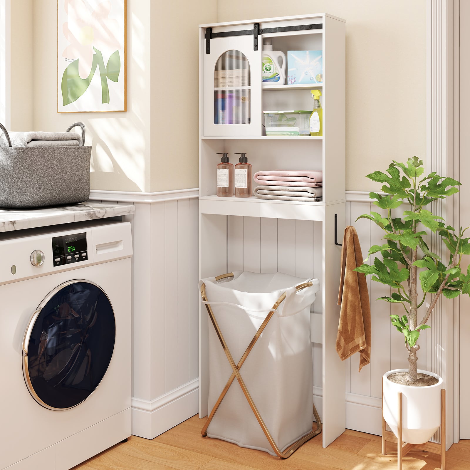 Over the Toilet Storage Cabinet with Toilet Paper Holder-White