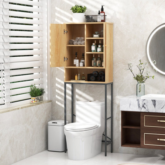 Over The Toilet Freestanding Toilet Storage Cabinet with Rattan Doors-Natural